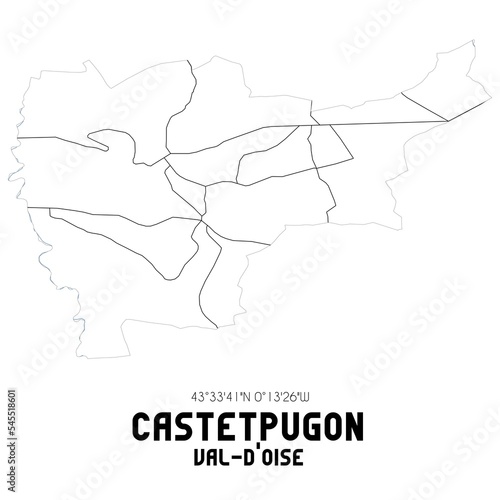 CASTETPUGON Val-d'Oise. Minimalistic street map with black and white lines.