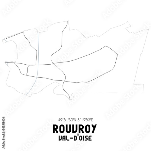 ROUVROY Val-d'Oise. Minimalistic street map with black and white lines. photo