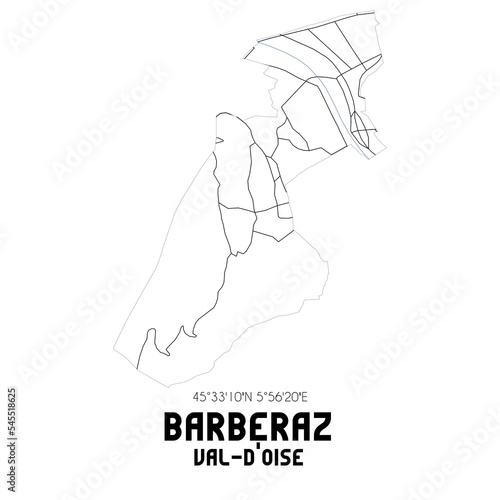 BARBERAZ Val-d Oise. Minimalistic street map with black and white lines.