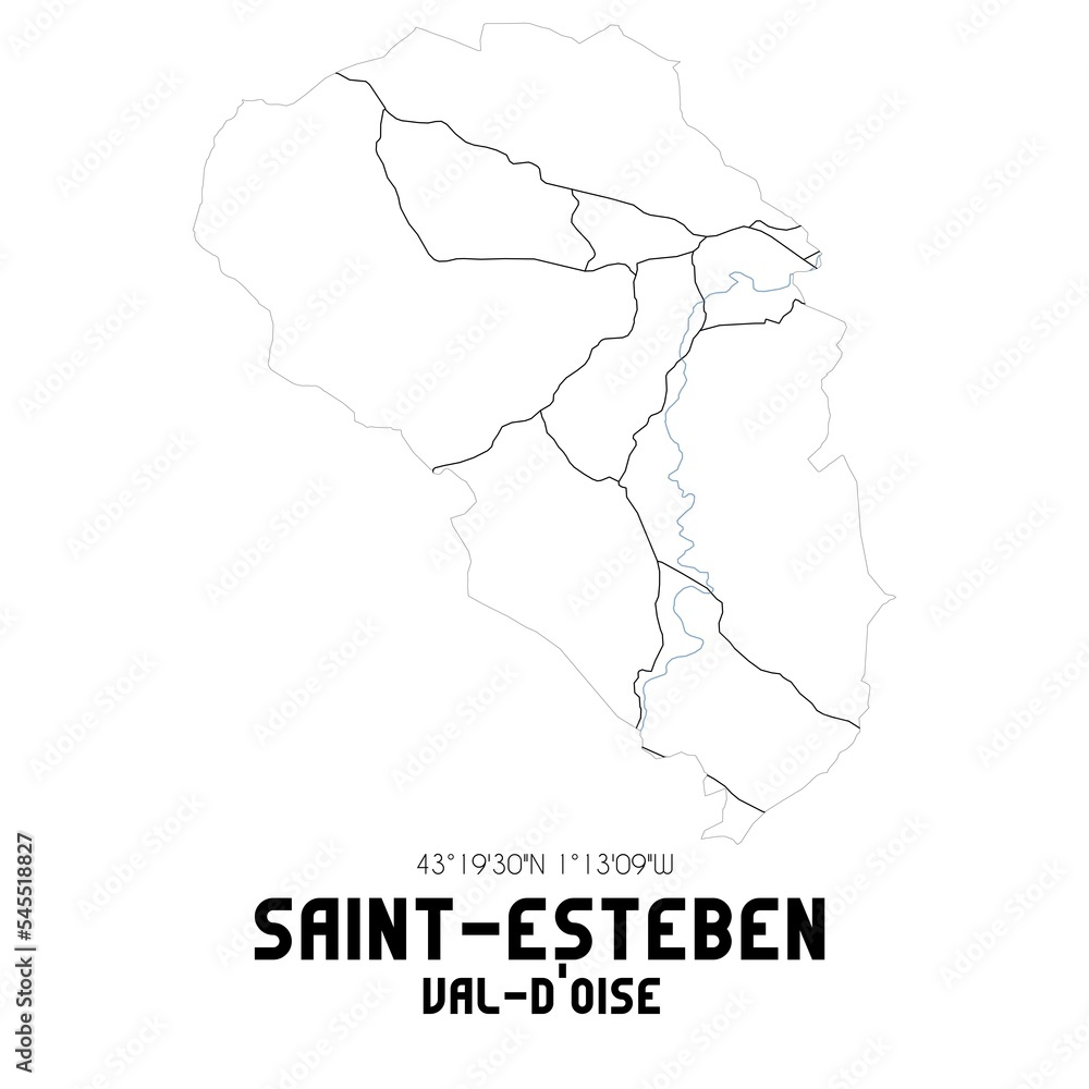 SAINT-ESTEBEN Val-d'Oise. Minimalistic street map with black and white lines.