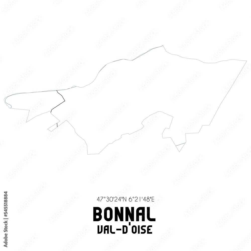 BONNAL Val-d'Oise. Minimalistic street map with black and white lines.