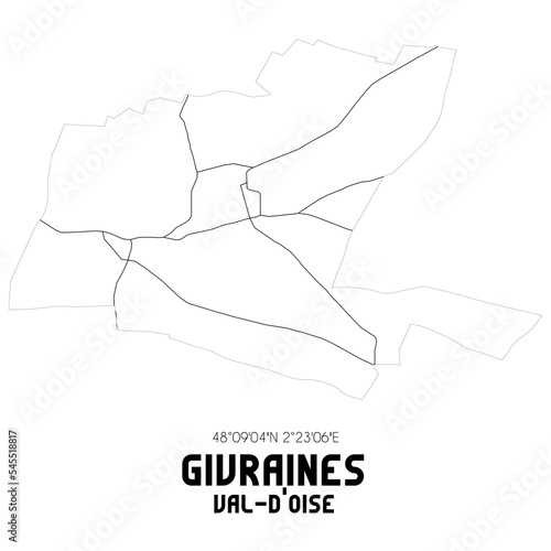 GIVRAINES Val-d'Oise. Minimalistic street map with black and white lines.