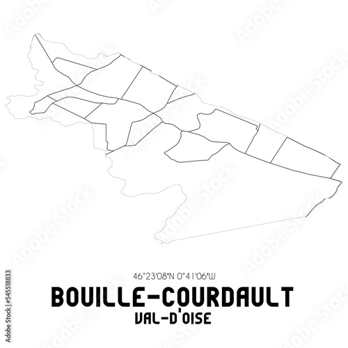 BOUILLE-COURDAULT Val-d'Oise. Minimalistic street map with black and white lines.