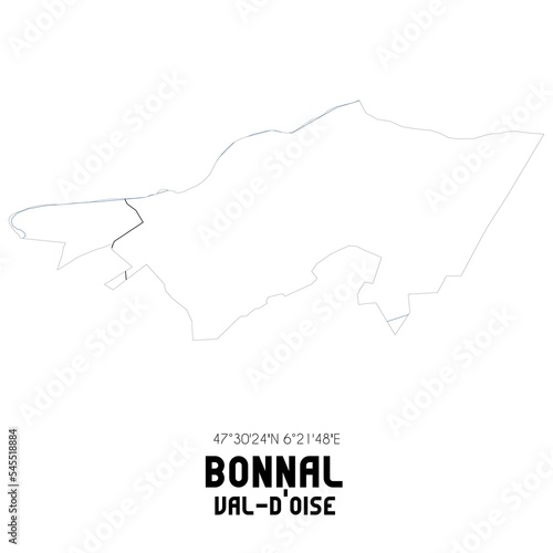 BONNAL Val-d'Oise. Minimalistic street map with black and white lines. photo