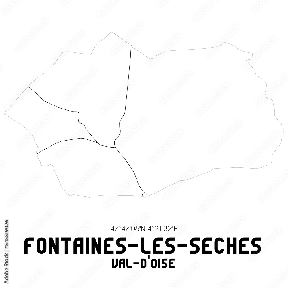 FONTAINES-LES-SECHES Val-d'Oise. Minimalistic street map with black and white lines. FONTAINES-LES-SECHES Val-d'Oise. Minimalistic street map with black and white lines.