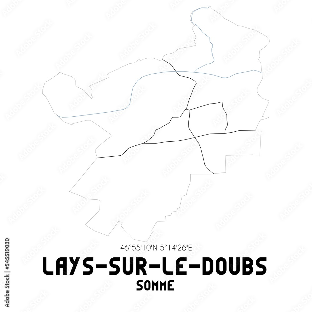 LAYS-SUR-LE-DOUBS Somme. Minimalistic street map with black and white lines.