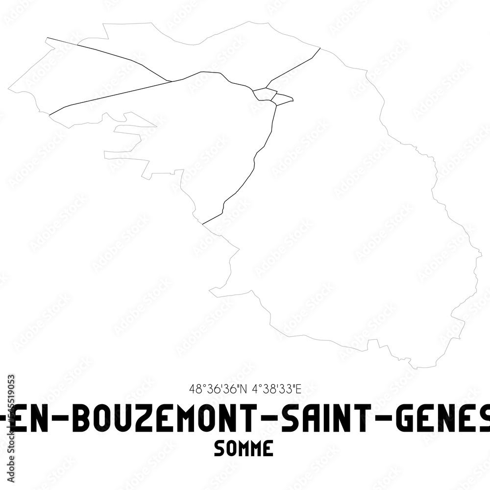 Fototapeta premium SAINT-REMY-EN-BOUZEMONT-SAINT-GENEST-ET-ISSON Somme. Minimalistic street map with black and white lines.