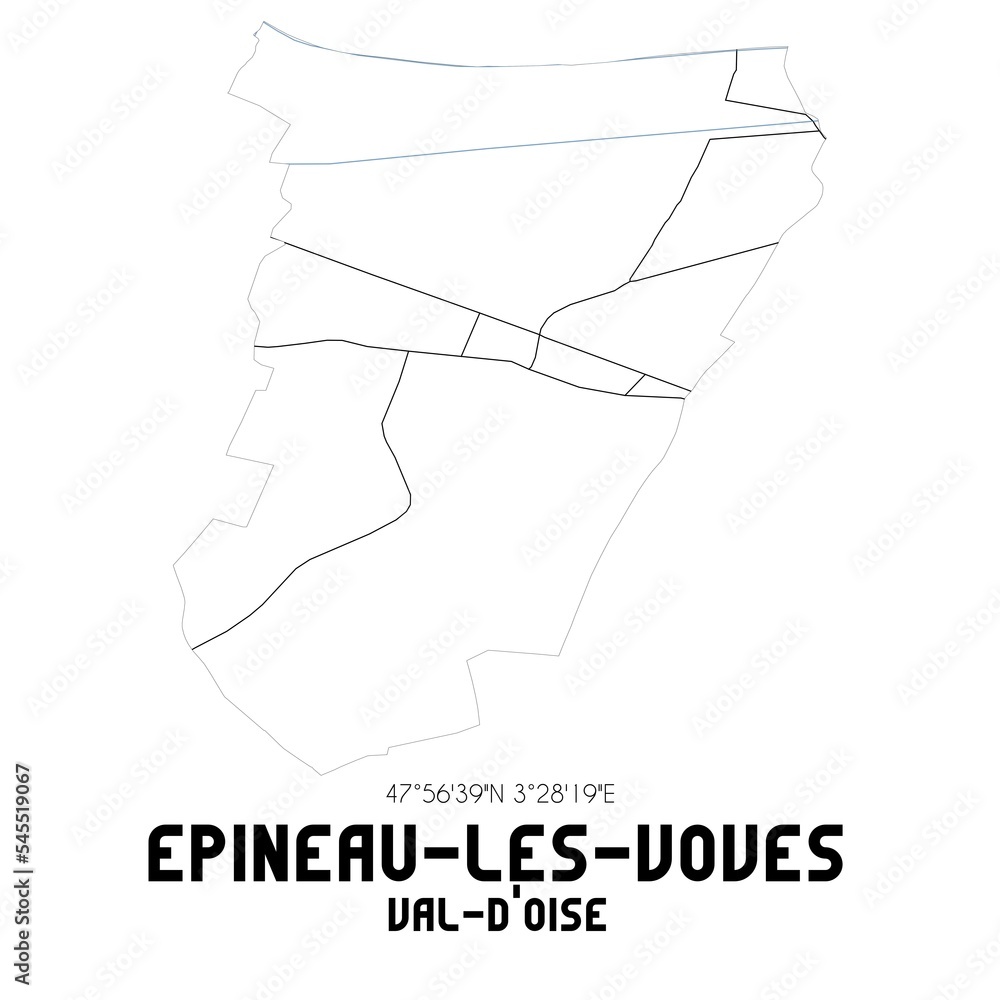 EPINEAU-LES-VOVES Val-d'Oise. Minimalistic street map with black and white lines. EPINEAU-LES-VOVES Val-d'Oise. Minimalistic street map with black and white lines.