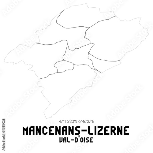 MANCENANS-LIZERNE Val-d'Oise. Minimalistic street map with black and white lines.
