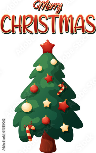 Holiday card Merry Christmas with cartoon Christmas tree with toys