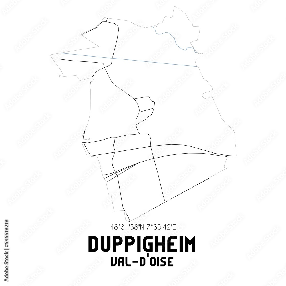 DUPPIGHEIM Val-d'Oise. Minimalistic street map with black and white lines.