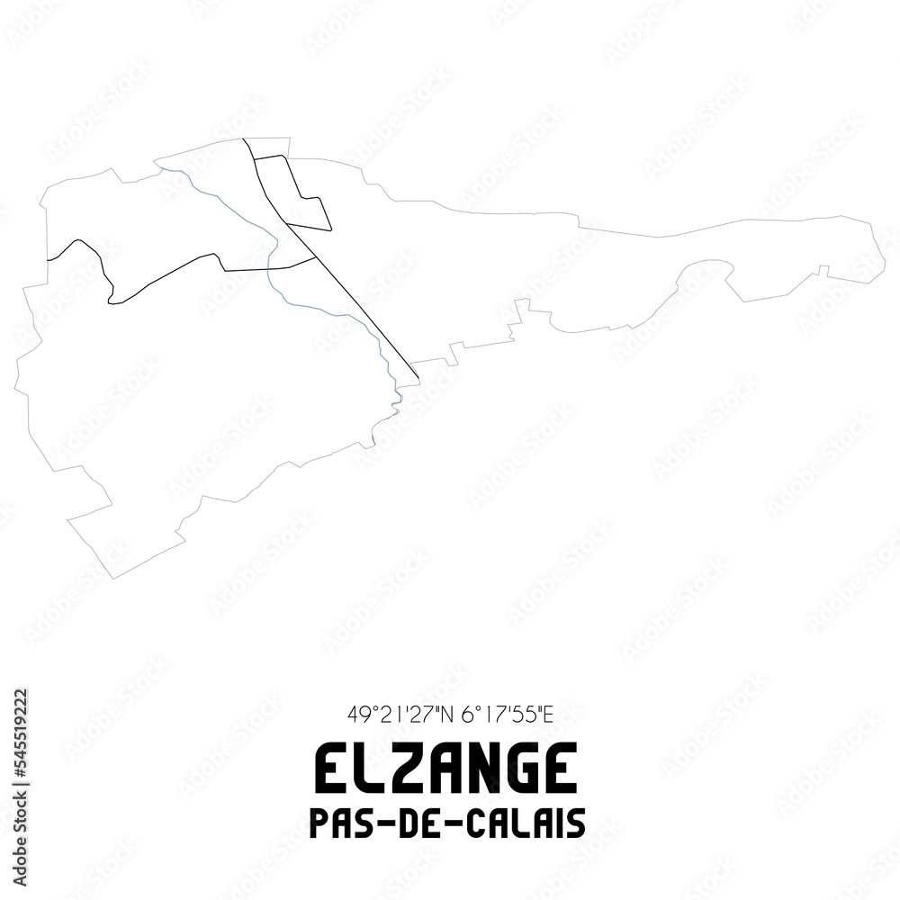ELZANGE Pas-de-Calais. Minimalistic street map with black and white lines.
