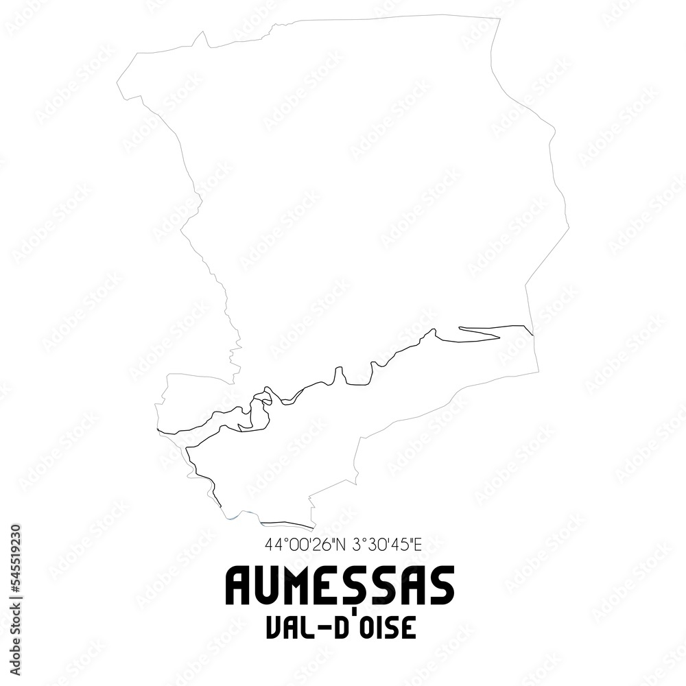 AUMESSAS Val-d'Oise. Minimalistic street map with black and white lines.