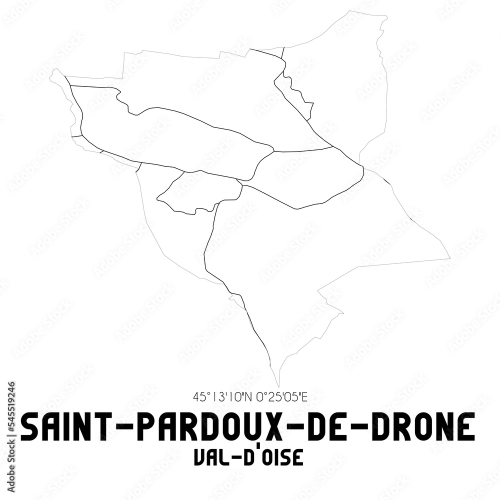 SAINT-PARDOUX-DE-DRONE Val-d'Oise. Minimalistic street map with black and white lines.