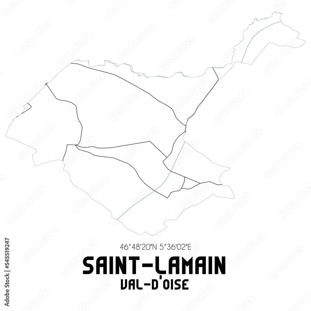 SAINT-LAMAIN Val-d'Oise. Minimalistic street map with black and white lines. SAINT-LAMAIN Val-d'Oise. Minimalistic street map with black and white lines.