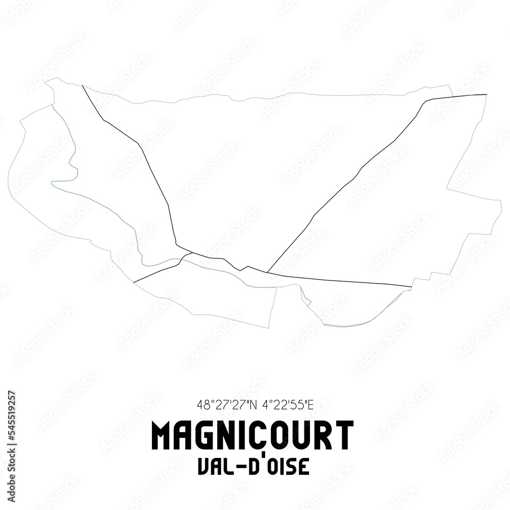 MAGNICOURT Val-d'Oise. Minimalistic street map with black and white lines. MAGNICOURT Val-d'Oise. Minimalistic street map with black and white lines.