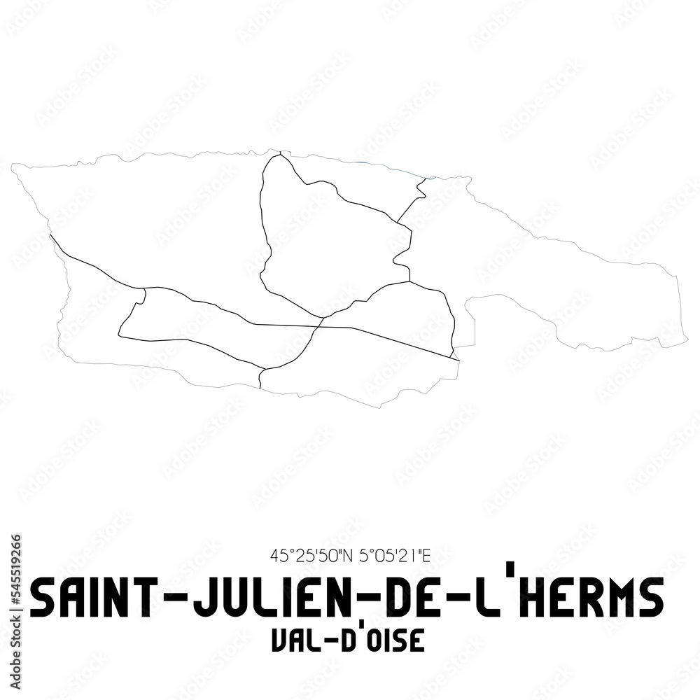 SAINT-JULIEN-DE-L'HERMS Val-d'Oise. Minimalistic street map with black and white lines.