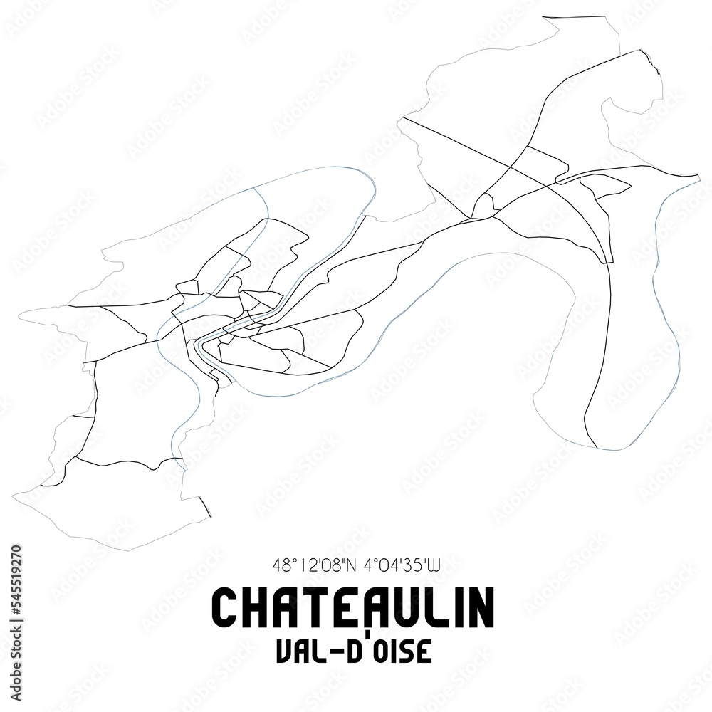 CHATEAULIN Val-d'Oise. Minimalistic street map with black and white lines.