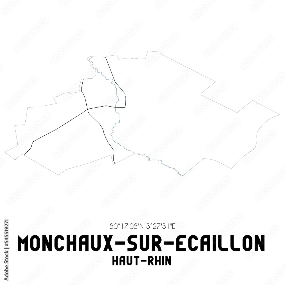 MONCHAUX-SUR-ECAILLON Haut-Rhin. Minimalistic street map with black and white lines.