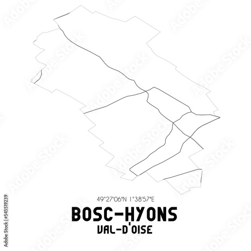 BOSC-HYONS Val-d'Oise. Minimalistic street map with black and white lines.