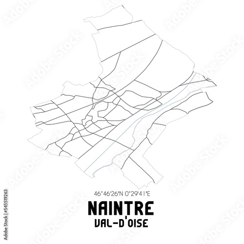 NAINTRE Val-d Oise. Minimalistic street map with black and white lines.