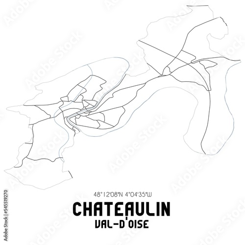 CHATEAULIN Val-d Oise. Minimalistic street map with black and white lines.