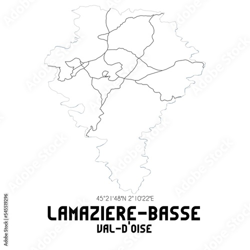 LAMAZIERE-BASSE Val-d'Oise. Minimalistic street map with black and white lines.