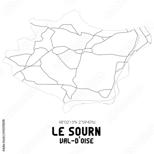 LE SOURN Val-d'Oise. Minimalistic street map with black and white lines.