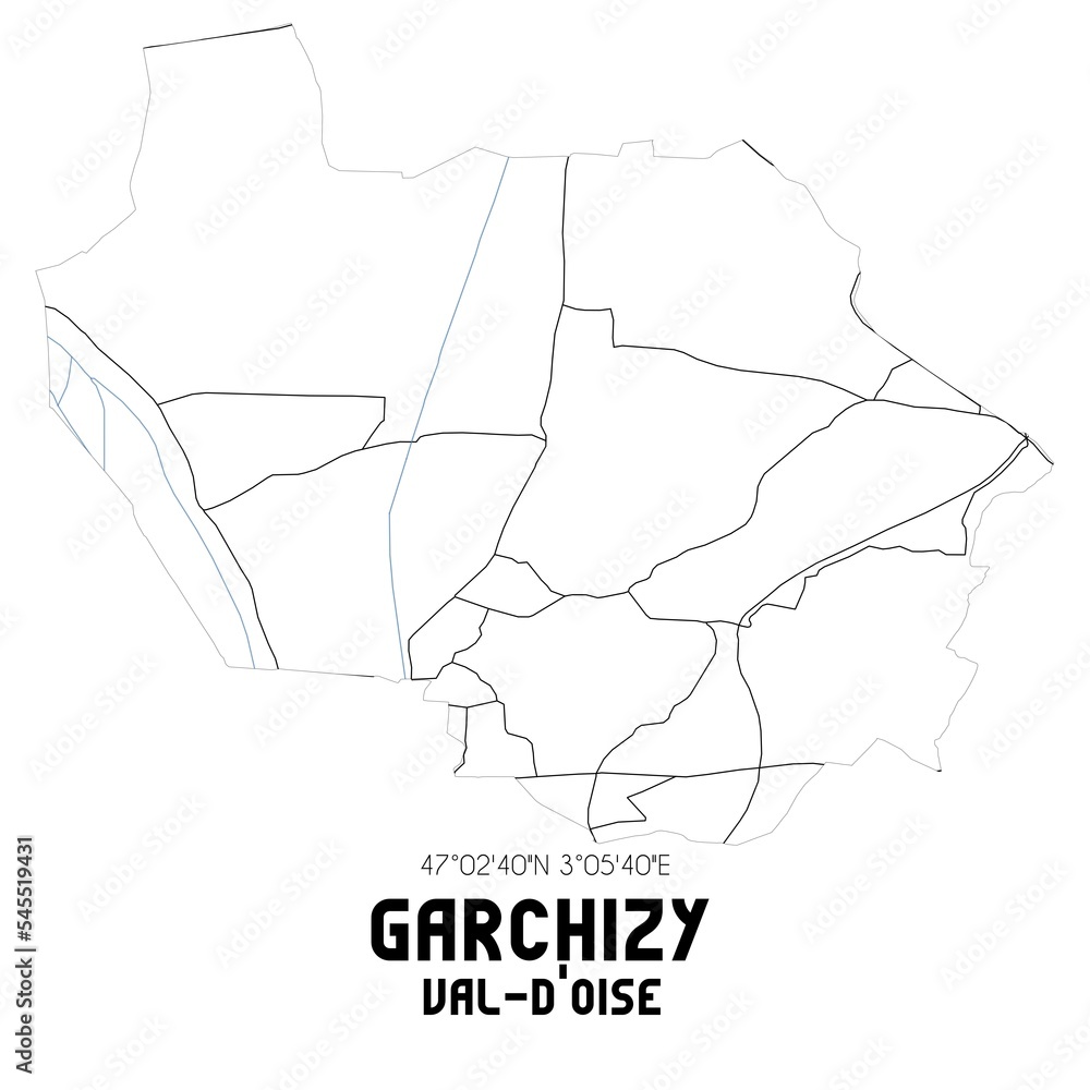 GARCHIZY Val-d'Oise. Minimalistic street map with black and white lines.