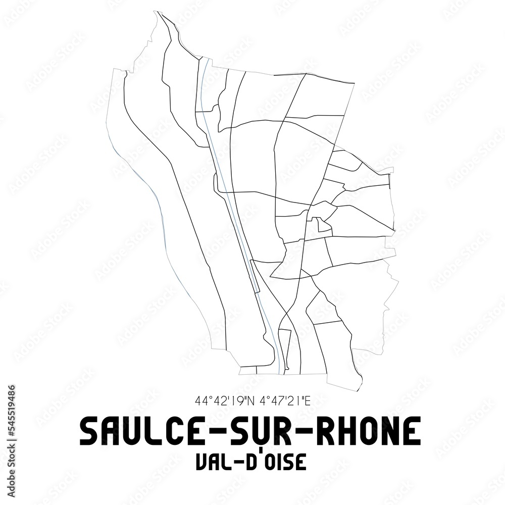 SAULCE-SUR-RHONE Val-d'Oise. Minimalistic street map with black and white lines.