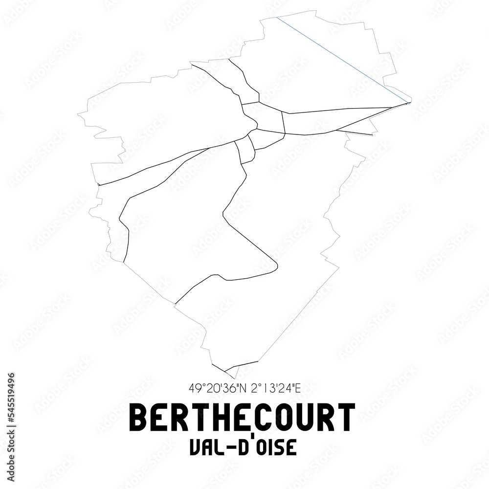 BERTHECOURT Val-d'Oise. Minimalistic street map with black and white lines.