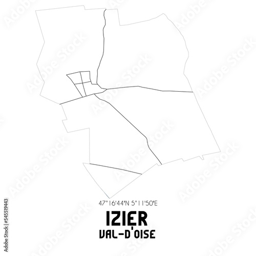 IZIER Val-d Oise. Minimalistic street map with black and white lines.