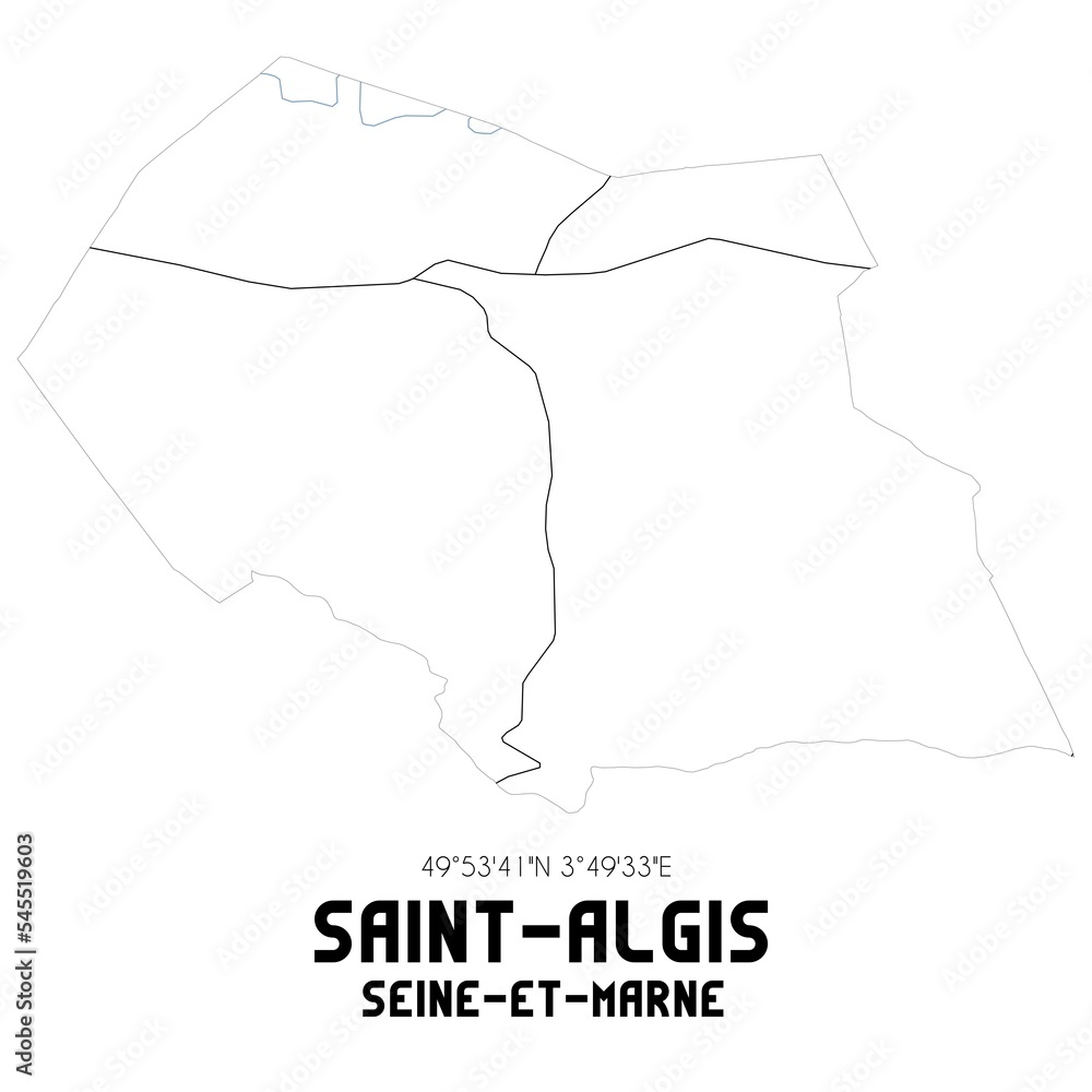 SAINT-ALGIS Seine-et-Marne. Minimalistic street map with black and white lines. SAINT-ALGIS Seine-et-Marne. Minimalistic street map with black and white lines.