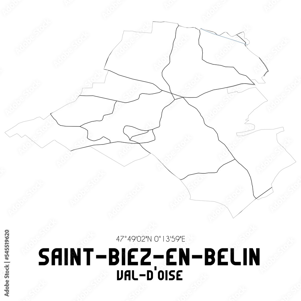 SAINT-BIEZ-EN-BELIN Val-d'Oise. Minimalistic street map with black and white lines. SAINT-BIEZ-EN-BELIN Val-d'Oise. Minimalistic street map with black and white lines.