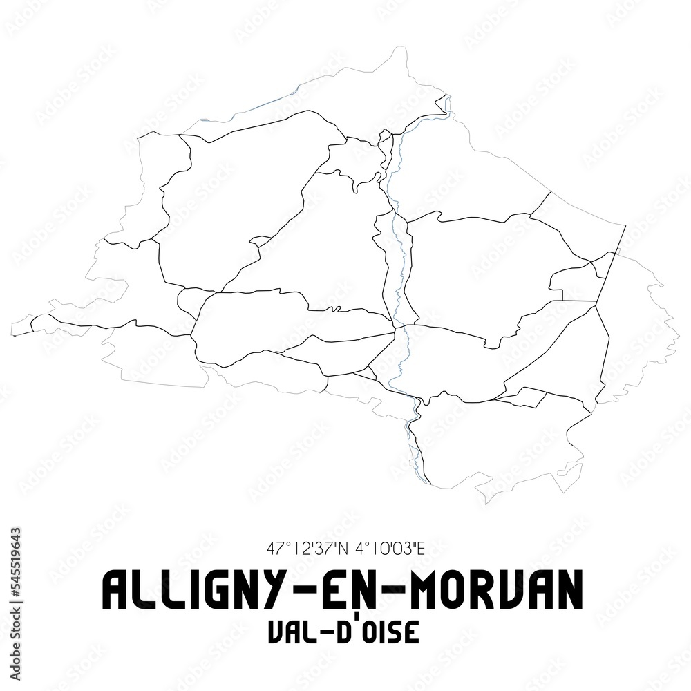ALLIGNY-EN-MORVAN Val-d'Oise. Minimalistic street map with black and white lines.