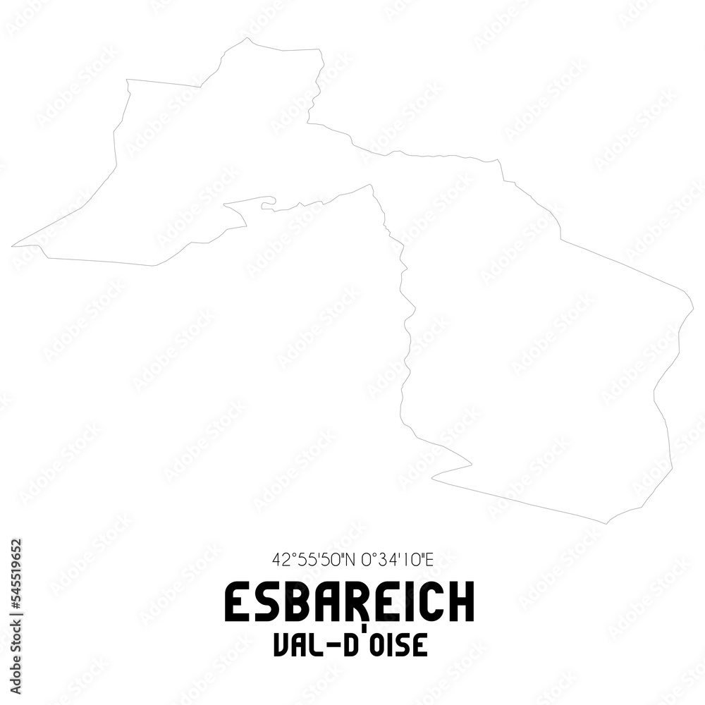 ESBAREICH Val-d'Oise. Minimalistic street map with black and white lines.