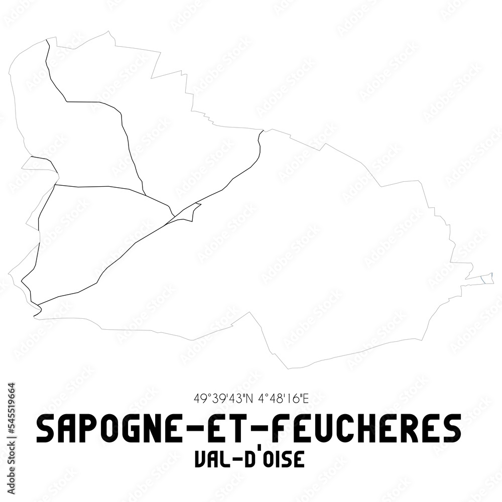 SAPOGNE-ET-FEUCHERES Val-d'Oise. Minimalistic street map with black and white lines.