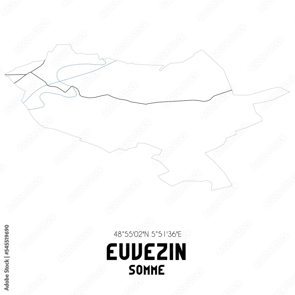 EUVEZIN Somme. Minimalistic street map with black and white lines.