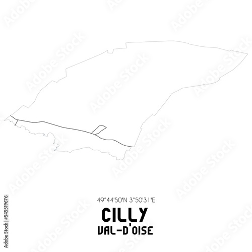 CILLY Val-d'Oise. Minimalistic street map with black and white lines. photo