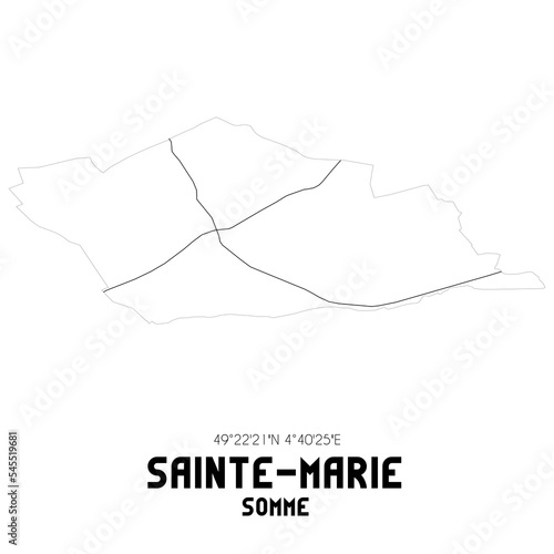 SAINTE-MARIE Somme. Minimalistic street map with black and white lines.