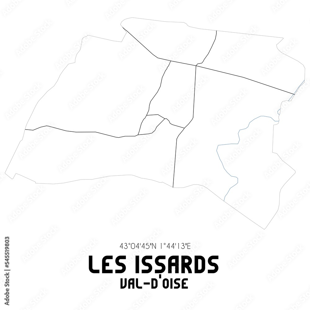 LES ISSARDS Val-d'Oise. Minimalistic street map with black and white lines. LES ISSARDS Val-d'Oise. Minimalistic street map with black and white lines.