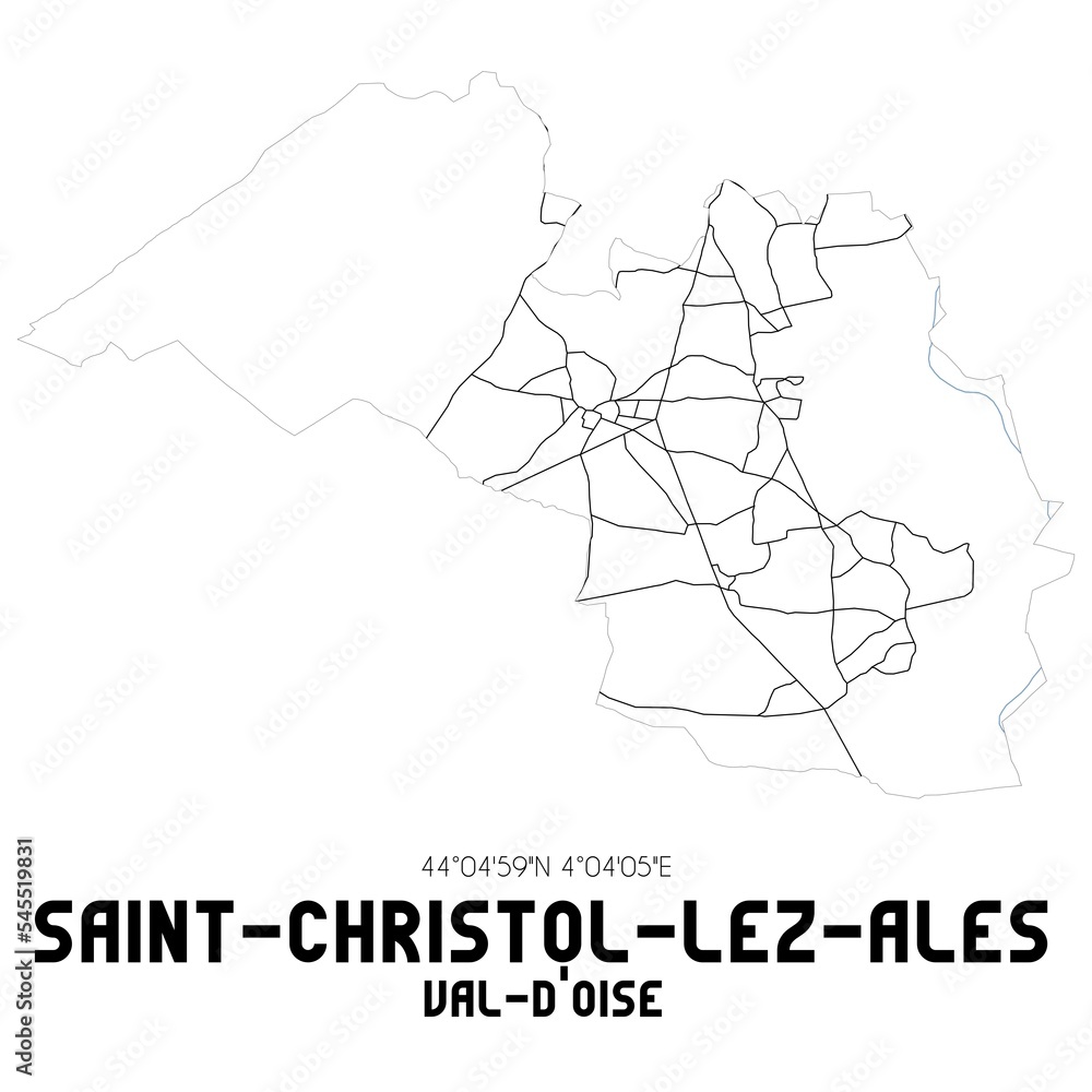 SAINT-CHRISTOL-LEZ-ALES Val-d'Oise. Minimalistic street map with black and white lines.