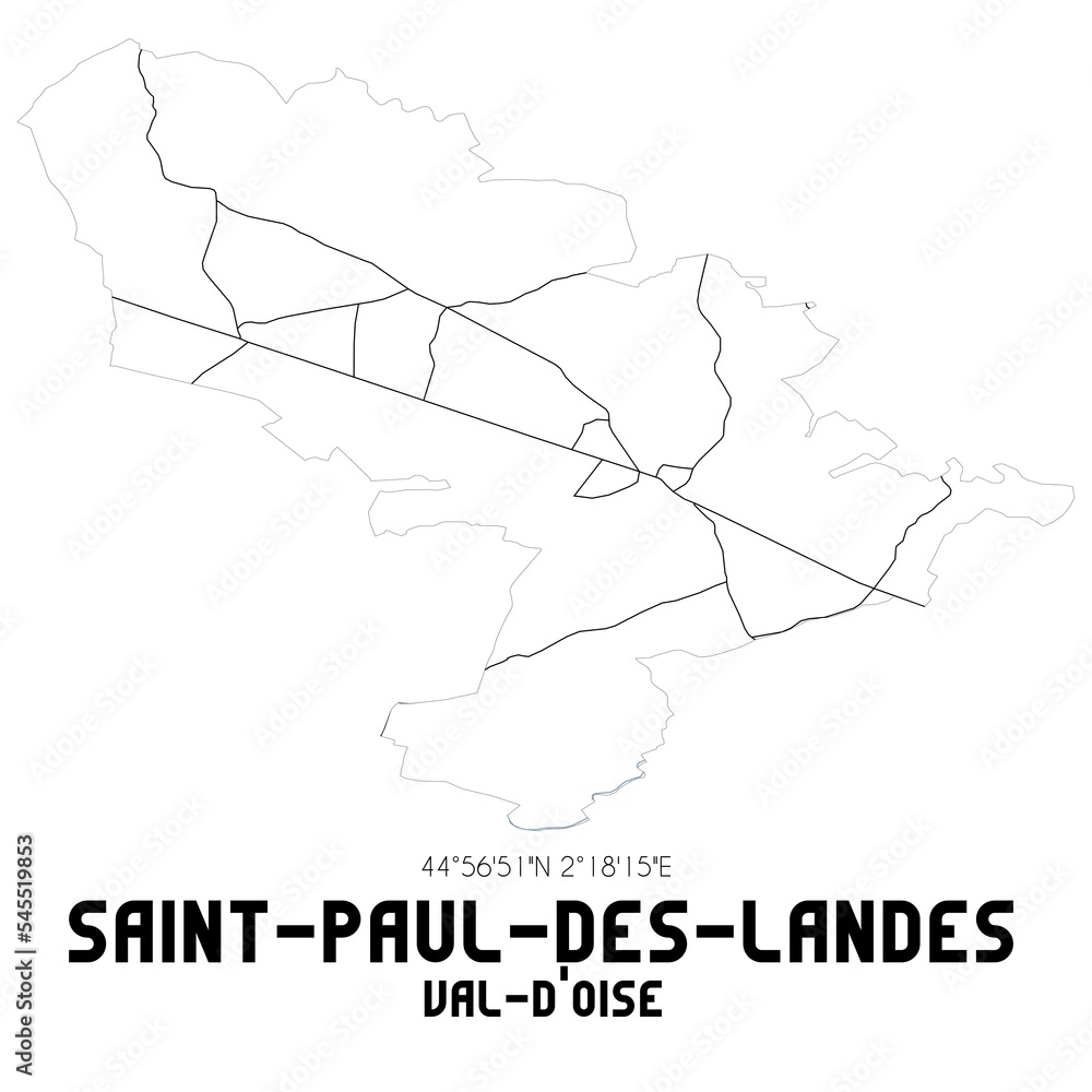 SAINT-PAUL-DES-LANDES Val-d'Oise. Minimalistic street map with black and white lines.
