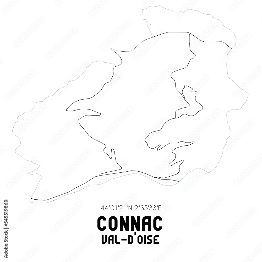 CONNAC Val-d'Oise. Minimalistic street map with black and white lines.