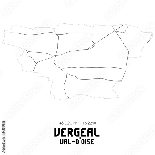 VERGEAL Val-d'Oise. Minimalistic street map with black and white lines.