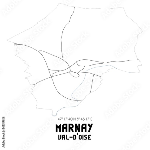 MARNAY Val-d'Oise. Minimalistic street map with black and white lines. photo