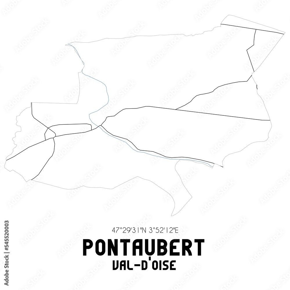 PONTAUBERT Val-d'Oise. Minimalistic street map with black and white lines.