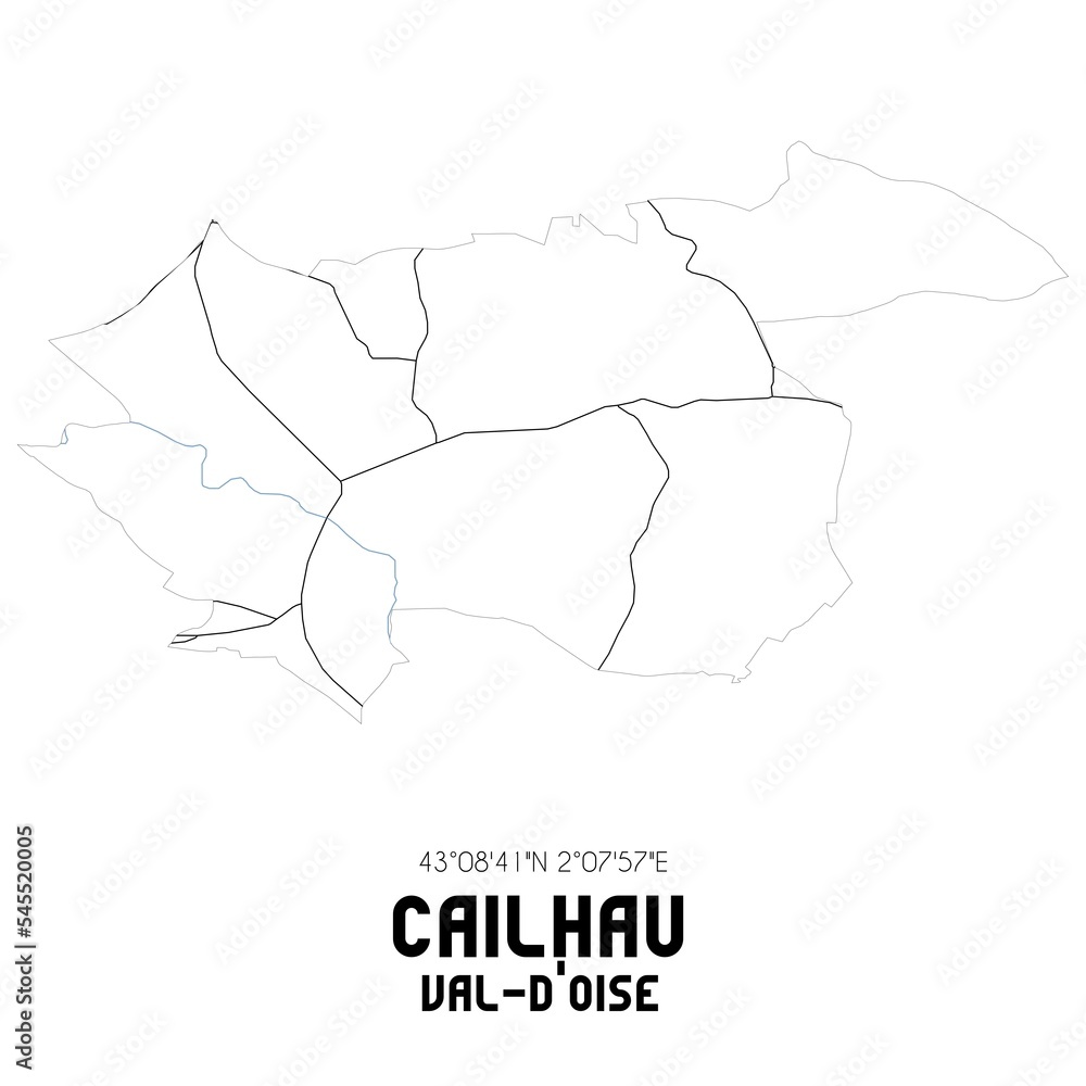 CAILHAU Val-d'Oise. Minimalistic street map with black and white lines. CAILHAU Val-d'Oise. Minimalistic street map with black and white lines.