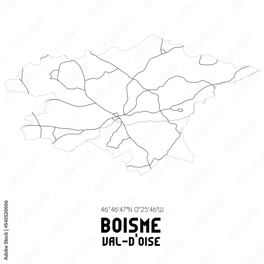 BOISME Val-d'Oise. Minimalistic street map with black and white lines.