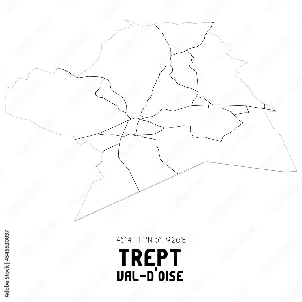 TREPT Val-d'Oise. Minimalistic street map with black and white lines. TREPT Val-d'Oise. Minimalistic street map with black and white lines.